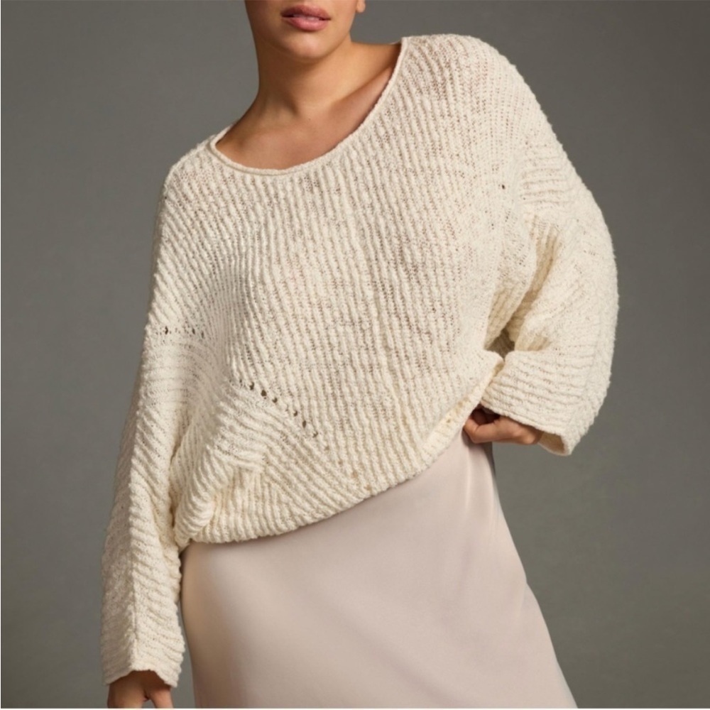 NWT By Anthropologie Crewneck Batwing Sweater in Ivory